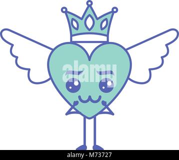 cartoon heart in love kawaii wings and crown Stock Vector