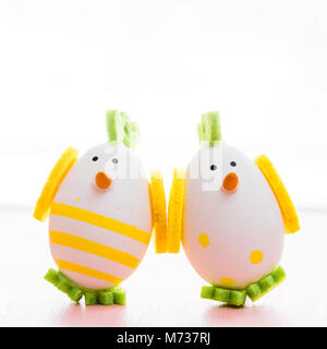 two Easter decoration hen on white Stock Photo
