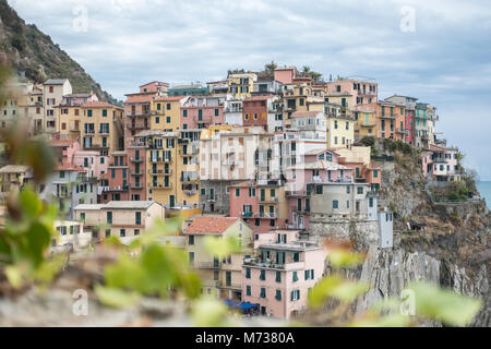 Manarola, a small town in the province of La Spezia, Liguria, northern Italy. It is the second smallest of the famous Cinque Terre towns. Stock Photo