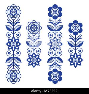 Scandinavian floral design elements, folk art patterns - long stripes Stock Vector