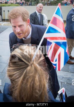 Prince Harry and Meghan Markle arrive at Millenium Point for International Women's Day in Birmingham, UK, March 8, 2018 Stock Photo