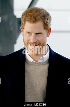 Birmingham, UK. 08th Mar, 2018. Prince Harry leaves at Nechells Wellbeing Centre in Birmingham, on March 8, 2018, after joining Birmingham's Coach Core apprentices as they take part in a training masterclass led by Create Development Credit: Albert Nieboer/Netherlands OUT/Point De Vue Out - NO WIRE SERVICE · Credit: Albert Nieboer/RoyalPress/dpa/Alamy Live News Stock Photo