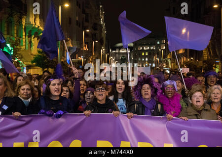 Madrid, Spain. 8th March, 2018. Women shouting at the main banner of the demonstration of the International Women’s Day. © Valentin Sama-Rojo/Alamy Live News. Stock Photo