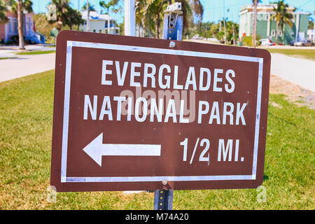 Sign pointing to the Everglades National Park in Florida, USA Stock Photo