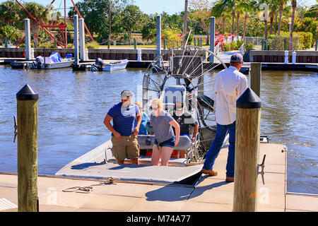 People aboard an airboat in Everglades City, Florida USA Stock Photo