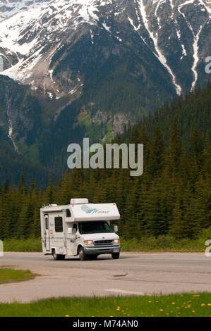 Motorhome at Rogers Pass, Rogers Pass National Historic Site, Glacier National Park, British Columbia, Canada Stock Photo