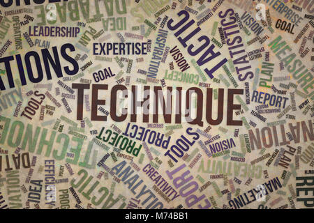 Technique, business conceptual word cloud for for design wallpaper, texture or background, grunge & rough Stock Photo