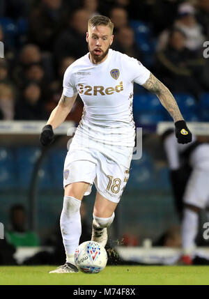 Leeds United's Pontus Jansson during the Sky Bet Championship match at Elland Road, Leeds. PRESS ASSOCIATION Photo. Picture date: Wednesday March 7, 2018. See PA story SOCCER Leeds. Photo credit should read: Simon Cooper/PA Wire. RESTRICTIONS: No use with unauthorised audio, video, data, fixture lists, club/league logos or 'live' services. Online in-match use limited to 75 images, no video emulation. No use in betting, games or single club/league/player publications. Stock Photo
