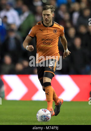 Wolverhampton Wanderers' Barry Douglas during the Sky Bet Championship match at Elland Road, Leeds. PRESS ASSOCIATION Photo. Picture date: Wednesday March 7, 2018. See PA story SOCCER Leeds. Photo credit should read: Simon Cooper/PA Wire. RESTRICTIONS: No use with unauthorised audio, video, data, fixture lists, club/league logos or 'live' services. Online in-match use limited to 75 images, no video emulation. No use in betting, games or single club/league/player publications. Stock Photo