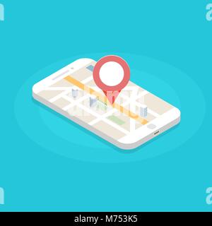 3d  Isometric smartphone with GPS  mobile application. Vector illlustration. Stock Vector