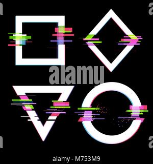 Glitch effect  frames set, modern style design elements. Vector illustration Stock Vector