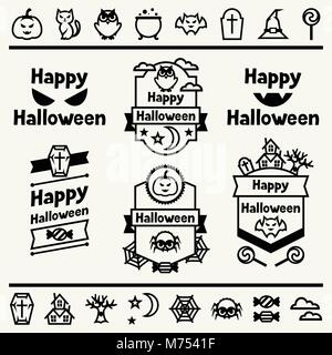 Happy halloween set of badges and icons Stock Vector