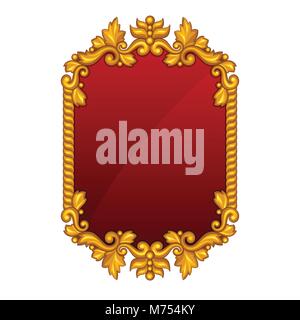 Baroque ornamental antique gold frame on white background Stock Vector