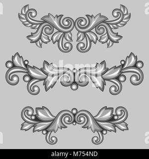 Set of baroque ornamental antique silver scrolls and vignettes Stock Vector