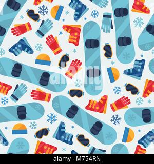 Sports seamless pattern with snowboard equipment flat icons Stock Vector