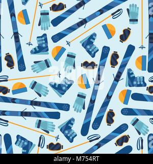 Sports seamless pattern with skiing equipment flat icons Stock Vector