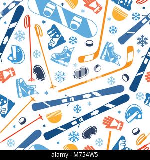 Winter sports seamless pattern with equipment flat icons Stock Vector