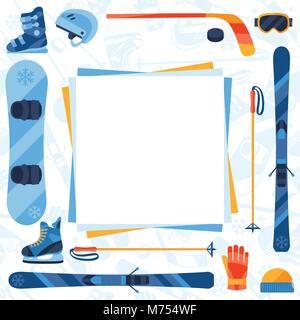 Winter sports background with equipment flat icons Stock Vector