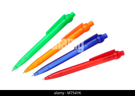 Four multicoloured ball point pens isolated on white Stock Photo