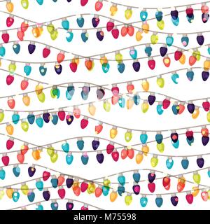 Holiday seamless pattern with shiny colored garland bulbs Stock Vector