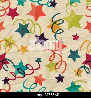 Seamless pattern with stars and serpentine on crumpled paper Stock Vector