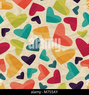 Seamless pattern with hearts on crumpled paper Stock Vector