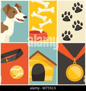 Background with cute dog, icons and objects Stock Vector