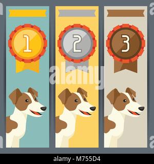 Award vertical banners with dog winning medal Stock Vector