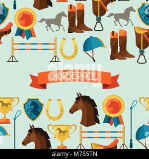 Seamless pattern with horse equipment in flat style Stock Vector