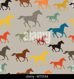 Seamless pattern with horse running in flat style Stock Vector