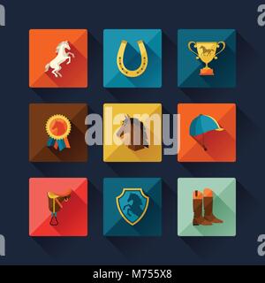 Icon set with horse equipment in flat style Stock Vector