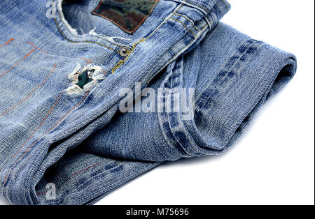old style and hand made fixed  blue jean Stock Photo