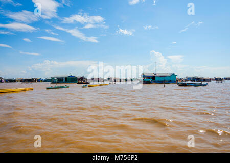 Houses of Tonle Sap floating village on the lake, Cambodia Stock Photo