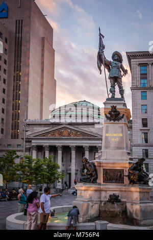 Maisonneuve Monument at Place d'Armes. Statue of Paul Chomedey de Maisonneuve the founder of Montreal, May 17th, 1642. Montreal-Canada Stock Photo