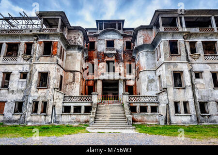 Abandoned unfinished hotel building at Bokor mountain, Kampot, Cambodia Stock Photo