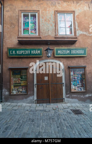 Old store and museum in Cesky Krumlov, UNESCO world heritage site in Bohemia, south of Czech Republic Stock Photo