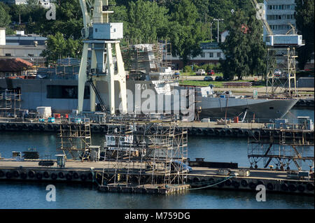 Polish Offshore Patrol Vessel ORP Slazak in Polish Navy Shipyard in Gdynia, Poland. August 10th 2015 © Wojciech Strozyk / Alamy Stock Photo Stock Photo