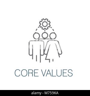Core Values Outline Icon w person & collaborating / thinking ideas Stock Vector