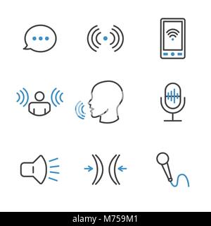 Voice Recording and Voiceover Icon Set w Microphone, Voice Scan Recognition Software Stock Vector