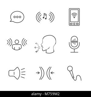 Voice Recording and Voiceover Icon Set with Microphone, Voice Scan Recognition Software Stock Vector