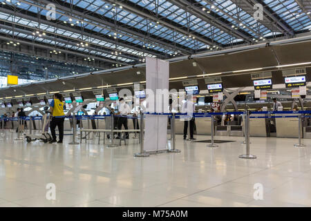 Check in desks, Suvarnabhumi airport, Bangkok, Thailad Stock Photo