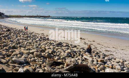 Monterey, CA - February 18, 2018. People enjoying Beach in the Monterey Peninsula, California, USA, on the 17-mile drive route near Pebble Beach in th Stock Photo