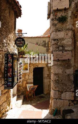 Art gallery in the old narrow streets of Eze village Stock Photo