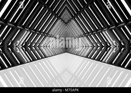 design of architecture metal structure similar to spaceship interior. abstract modern architecture black and white photo. Stock Photo