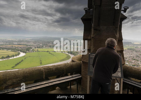 Place where The Battle of Stirling Bridge took place (11 septiember 1297) as seen from National Wallace Monument. Summit of Abbey Craig hilltop. Stirl Stock Photo