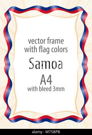 Frame and border of ribbon with the colors of the Samoa flag Stock Vector