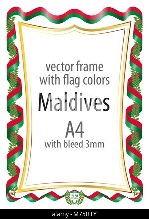 Frame and border of ribbon with the colors of the Maldives flag Stock Vector