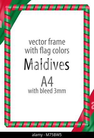 Frame and border of ribbon with the colors of the Maldives flag Stock Vector