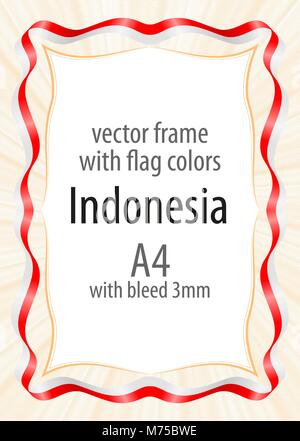 Frame and border of ribbon with the colors of the Indonesia flag Stock Vector