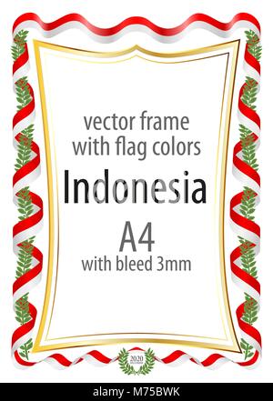 Frame and border of ribbon with the colors of the Indonesia flag Stock Vector